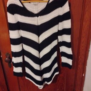 Elegant Black and White Striped V-Neck Sweater